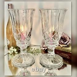 Vintage Glass Hurricane Candle Holders Pair 12 Taper Pillar Holiday Centerpiece