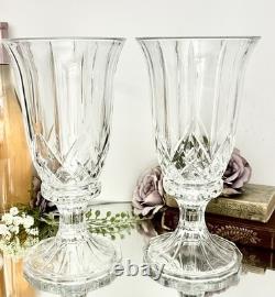 Vintage Glass Hurricane Candle Holders Pair 12 Taper Pillar Holiday Centerpiece