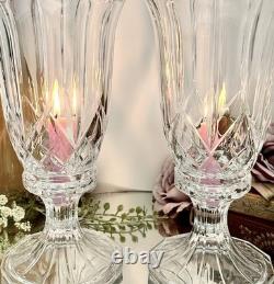 Vintage Glass Hurricane Candle Holders Pair 12 Taper Pillar Holiday Centerpiece