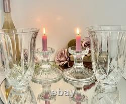 Vintage Glass Hurricane Candle Holders Pair 12 Taper Pillar Holiday Centerpiece