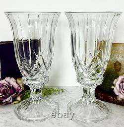 Vintage Glass Hurricane Candle Holders Pair 12 Taper Pillar Holiday Centerpiece