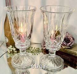 Vintage Glass Hurricane Candle Holders Pair 12 Taper Pillar Holiday Centerpiece