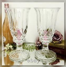 Vintage Glass Hurricane Candle Holders Pair 12 Taper Pillar Holiday Centerpiece