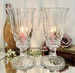 Vintage Glass Hurricane Candle Holders Pair 12 Taper Pillar Holiday Centerpiece