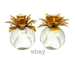 Vintage Glass and Brass Flower Candle Holders- a Pair