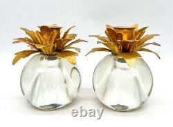 Vintage Glass and Brass Flower Candle Holders- a Pair