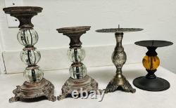 Vintage Glass and Metal Brown and Silver Baroque Candle Holders