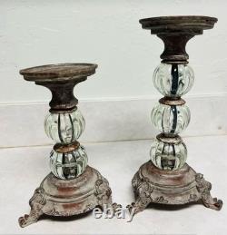 Vintage Glass and Metal Brown and Silver Baroque Candle Holders
