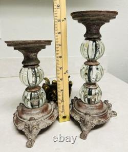 Vintage Glass and Metal Brown and Silver Baroque Candle Holders