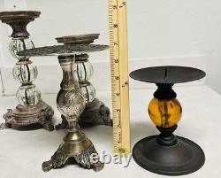 Vintage Glass and Metal Brown and Silver Baroque Candle Holders