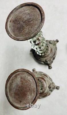 Vintage Glass and Metal Brown and Silver Baroque Candle Holders