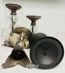 Vintage Glass and Metal Brown and Silver Baroque Candle Holders