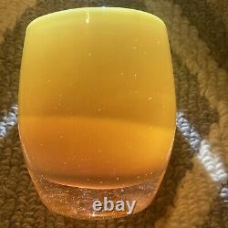 Vintage Glassybaby Candle Holder GOLDS YELLOWS Hand Blown Glass Round Bowl Art