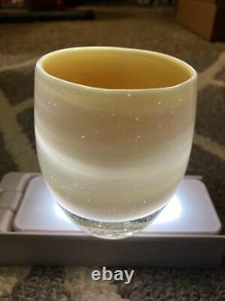 Vintage Glassybaby Candle Holder GOLDS YELLOWS Hand Blown Glass Round Bowl Art