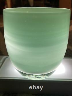 Vintage Glassybaby Candle Holder LIGHT SEA GREEN Hand Blown Glass Round Bowl Art