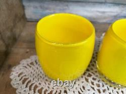 Vintage Glassybaby Candle Holder Very LEMON YELLOW Hand Blown Glass Round Bowl