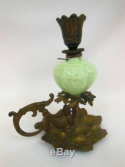 Vintage Grape Cluster Iron Chamberstick Candle Holder Jadite Green Opaline Glass