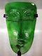 Vintage Green Art Glass Face Mask Backlit Candle Holder Secured With Sturdy Metal