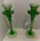 Vintage Green Glass Candlesticks Holders Slim Stem Flared Cups Set Of 2 9t