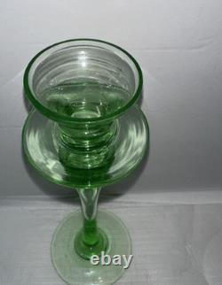 Vintage Green Glass Candlesticks Holders Slim Stem Flared Cups Set of 2 9T