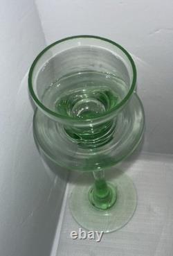 Vintage Green Glass Candlesticks Holders Slim Stem Flared Cups Set of 2 9T
