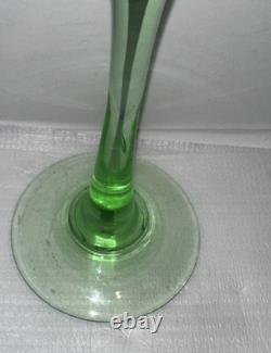 Vintage Green Glass Candlesticks Holders Slim Stem Flared Cups Set of 2 9T