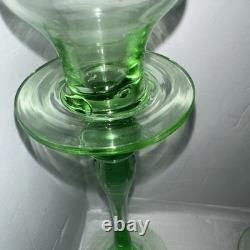 Vintage Green Glass Candlesticks Holders Slim Stem Flared Cups Set of 2 9T