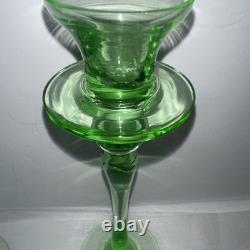 Vintage Green Glass Candlesticks Holders Slim Stem Flared Cups Set of 2 9T