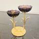 Vintage Gunnar Ander Ystad Metall Brass Candle Holder With Purple Glass Flowers
