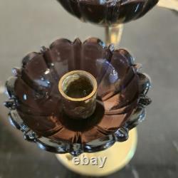 Vintage Gunnar Ander Ystad Metall Brass Candle Holder with Purple Glass Flowers