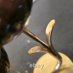 Vintage Gunnar Ander Ystad Metall Brass Candle Holder with Purple Glass Flowers