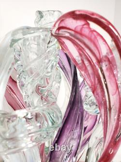 Vintage HTF Hand Blown Art Glass Candle Holder Purple Fusia White Clear preloved