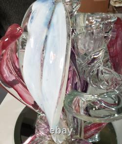 Vintage HTF Hand Blown Art Glass Candle Holder Purple Fusia White Clear preloved