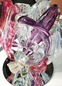 Vintage HTF Hand Blown Art Glass Candle Holder Purple Fusia White Clear preloved