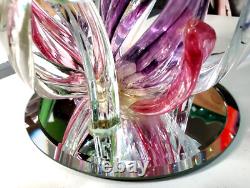 Vintage HTF Hand Blown Art Glass Candle Holder Purple Fusia White Clear preloved