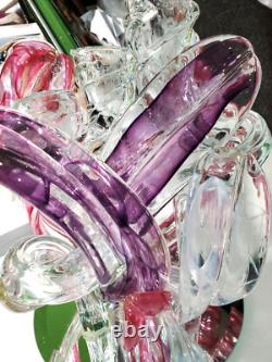 Vintage HTF Hand Blown Art Glass Candle Holder Purple Fusia White Clear preloved