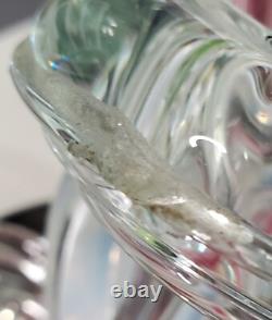 Vintage HTF Hand Blown Art Glass Candle Holder Purple Fusia White Clear preloved