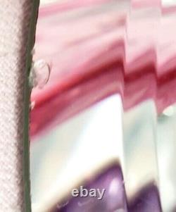 Vintage HTF Hand Blown Art Glass Candle Holder Purple Fusia White Clear preloved