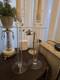 Vintage Hand Crafted Glass Candleholders, Made In Romania. Set Of 2, 14 H