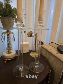 Vintage Hand Crafted Glass Candleholders, Made In Romania. Set Of 2, 14 H