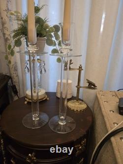 Vintage Hand Crafted Glass Candleholders, Made In Romania. Set Of 2, 14 H
