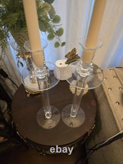 Vintage Hand Crafted Glass Candleholders, Made In Romania. Set Of 2, 14 H
