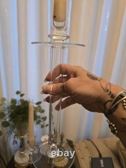 Vintage Hand Crafted Glass Candleholders, Made In Romania. Set Of 2, 14 H Vintage Hand Crafted Glass Candleholders, Made In Romania. Set Of 2, 14 H