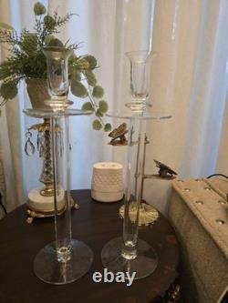 Vintage Hand Crafted Glass Candleholders, Made In Romania. Set Of 2, 14 H