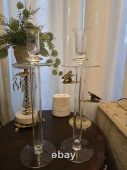Vintage Hand Crafted Glass Candleholders, Made In Romania. Set Of 2, 14 H