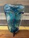 Vintage Handmade Blue Glass Mask Candle Holder 11 Tall With Holder