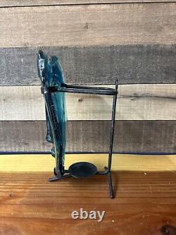 Vintage Handmade Blue Glass Mask Candle Holder 11 Tall with Holder