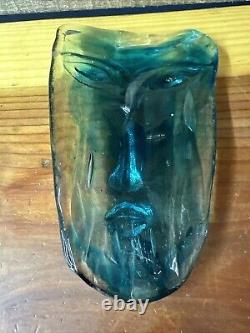 Vintage Handmade Blue Glass Mask Candle Holder 11 Tall with Holder