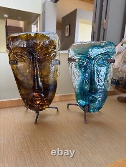 Vintage Handmade Glass Mask-Candle Holder