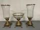 Vintage Heavy Brass And Glass Hurricane Candle Holder (french Style) 3 Set